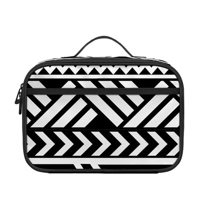 Black And White Polynesian Pattern Print Portable Lunch Bag