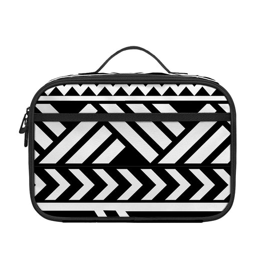 Black And White Polynesian Pattern Print Portable Lunch Bag