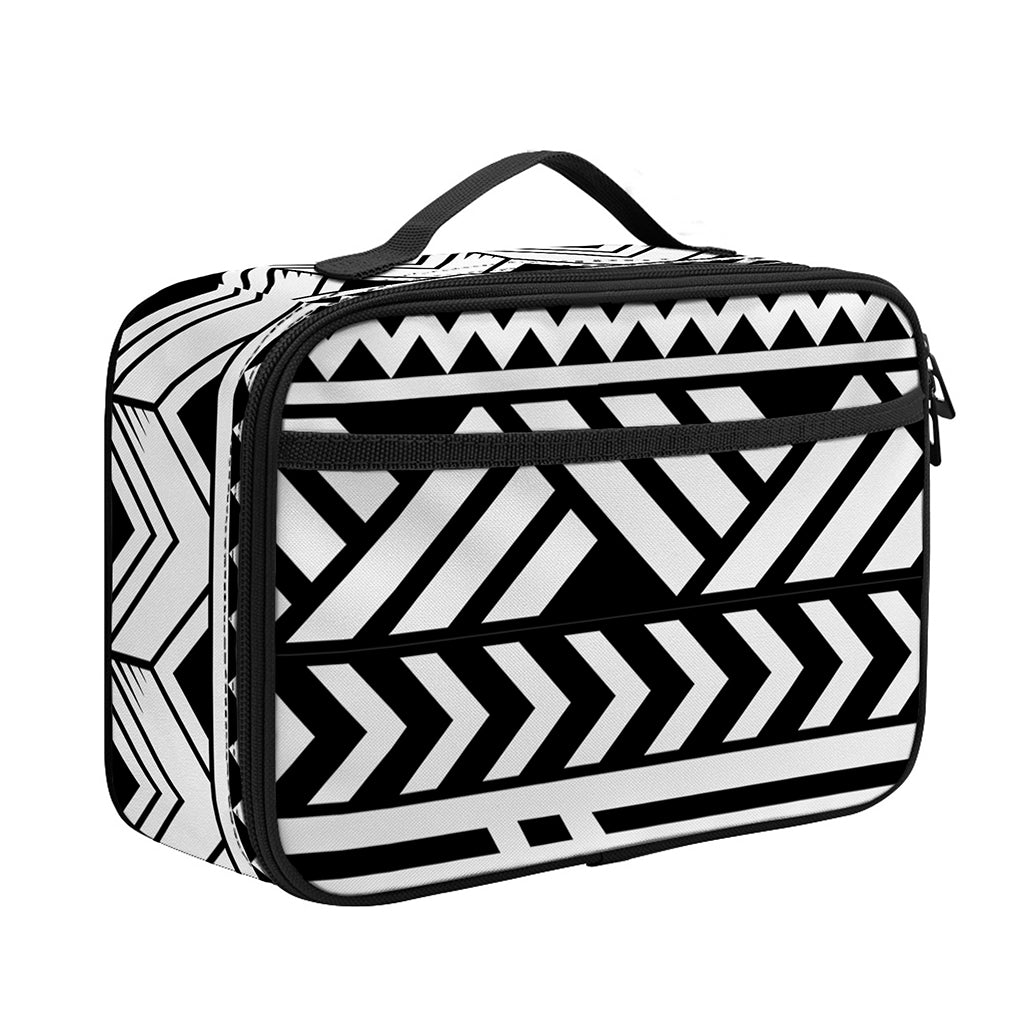 Black And White Polynesian Pattern Print Portable Lunch Bag