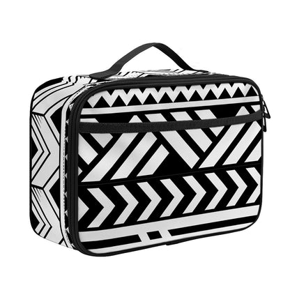 Black And White Polynesian Pattern Print Portable Lunch Bag