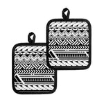 Black And White Polynesian Pattern Print Pot Holders