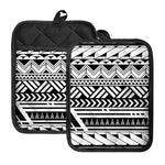 Black And White Polynesian Pattern Print Pot Holders With Pocket