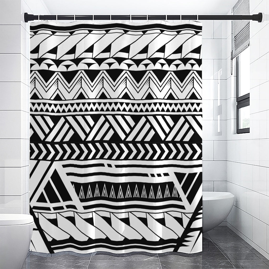 Black And White Polynesian Pattern Print Premium Shower Curtain