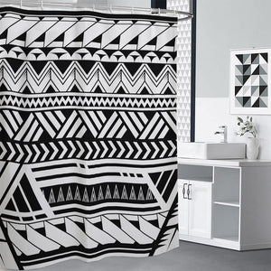 Black And White Polynesian Pattern Print Premium Shower Curtain