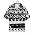 Black And White Polynesian Pattern Print Rayon Hawaiian Shirt