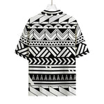 Black And White Polynesian Pattern Print Rayon Hawaiian Shirt