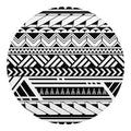 Black And White Polynesian Pattern Print Round Blanket
