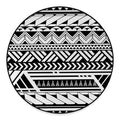 Black And White Polynesian Pattern Print Round Floor Mat
