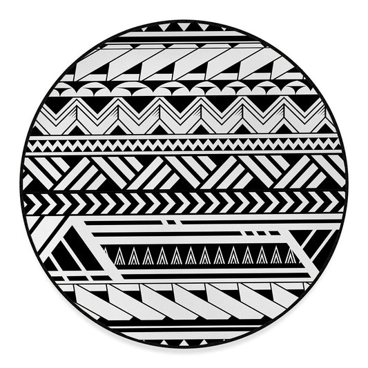 Black And White Polynesian Pattern Print Round Floor Mat