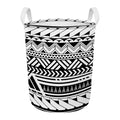 Black And White Polynesian Pattern Print Round Laundry Basket