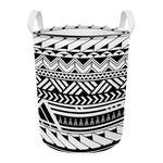 Black And White Polynesian Pattern Print Round Laundry Basket