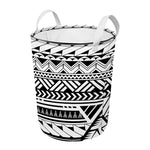 Black And White Polynesian Pattern Print Round Laundry Basket