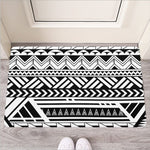 Black And White Polynesian Pattern Print Rubber Doormat
