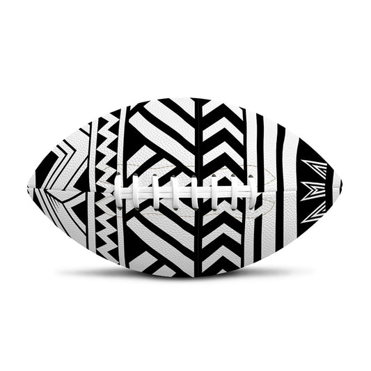 Black And White Polynesian Pattern Print Rugby Ball