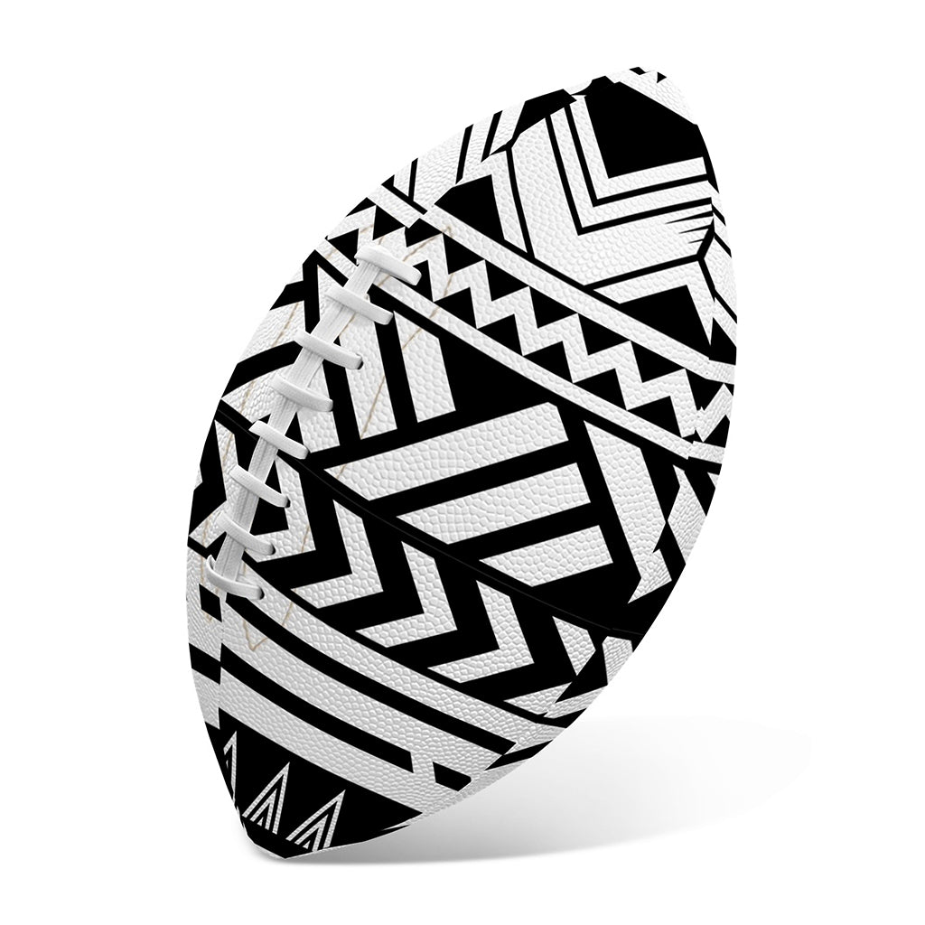 Black And White Polynesian Pattern Print Rugby Ball
