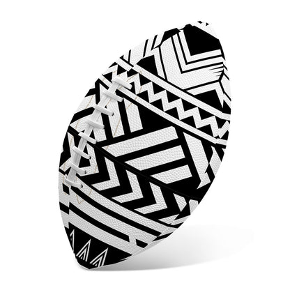 Black And White Polynesian Pattern Print Rugby Ball