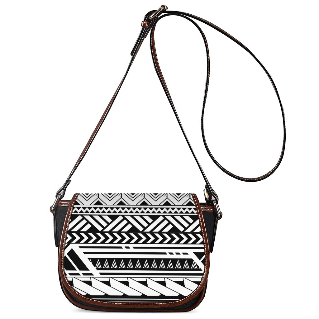 Black And White Polynesian Pattern Print Saddle Bag