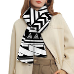 Black And White Polynesian Pattern Print Scarf