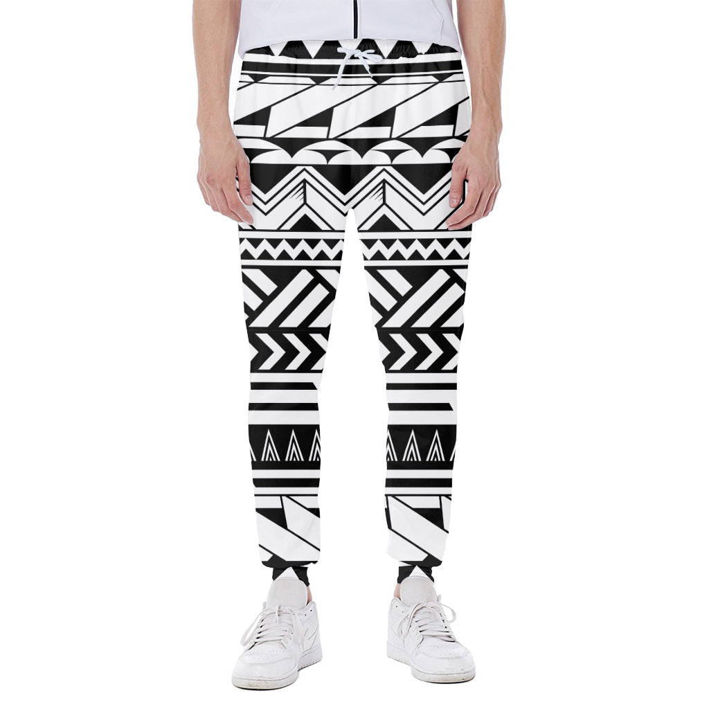 Black And White Polynesian Pattern Print Scuba Joggers