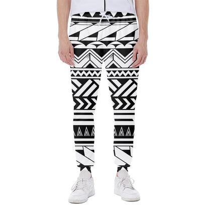 Black And White Polynesian Pattern Print Scuba Joggers