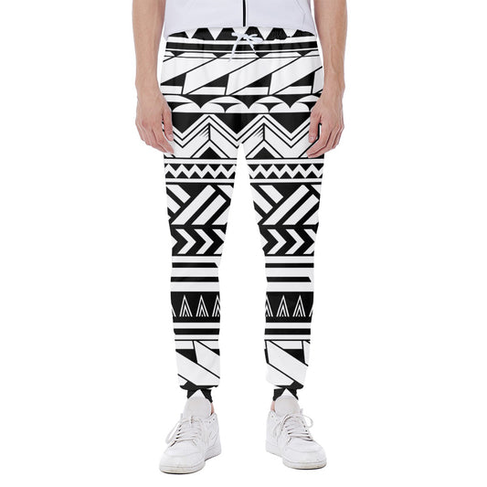 Black And White Polynesian Pattern Print Scuba Joggers