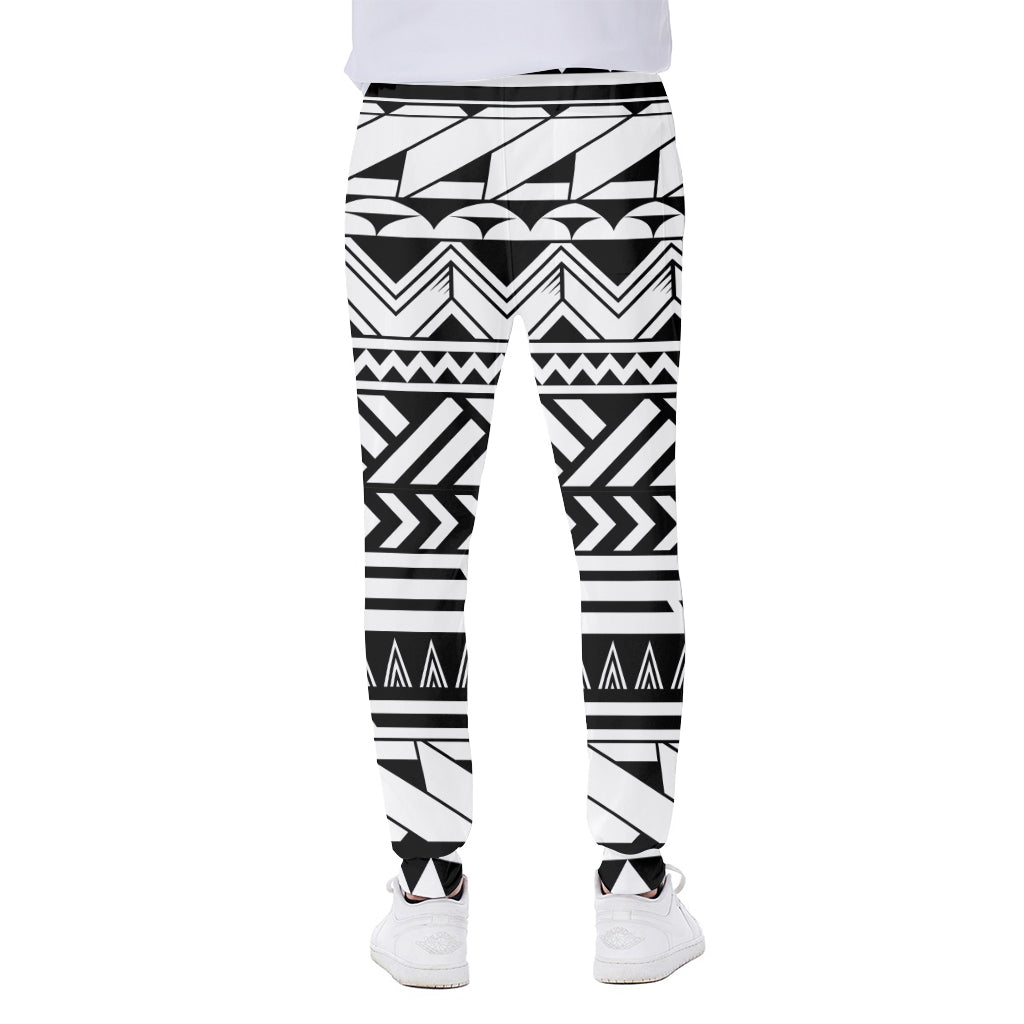 Black And White Polynesian Pattern Print Scuba Joggers