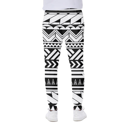 Black And White Polynesian Pattern Print Scuba Joggers