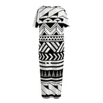 Black And White Polynesian Pattern Print Short Sleeve Long Nightdress