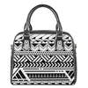 Black And White Polynesian Pattern Print Shoulder Handbag