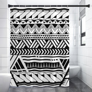 Black And White Polynesian Pattern Print Shower Curtain