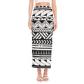 Black And White Polynesian Pattern Print Side Slit Maxi Skirt