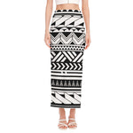 Black And White Polynesian Pattern Print Side Slit Maxi Skirt