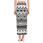 Black And White Polynesian Pattern Print Side Slit Maxi Skirt