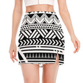 Black And White Polynesian Pattern Print Side Slit Mini Skirt