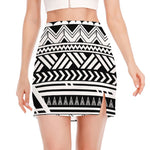 Black And White Polynesian Pattern Print Side Slit Mini Skirt