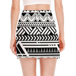 Black And White Polynesian Pattern Print Side Slit Mini Skirt