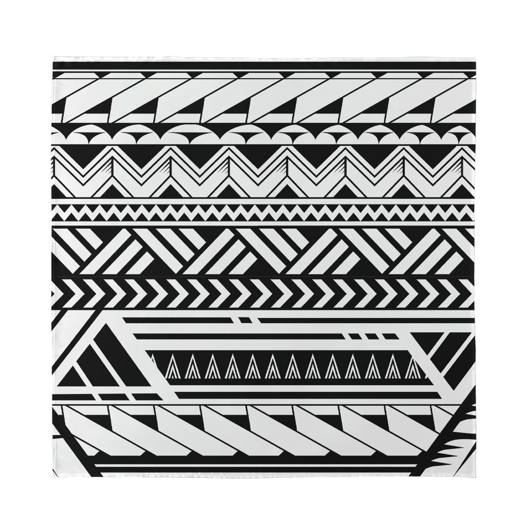 Black And White Polynesian Pattern Print Silk Bandana