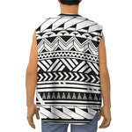 Black And White Polynesian Pattern Print Sleeveless Baseball Jersey
