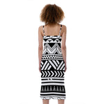 Black And White Polynesian Pattern Print Slim Fit Midi Cami Dress