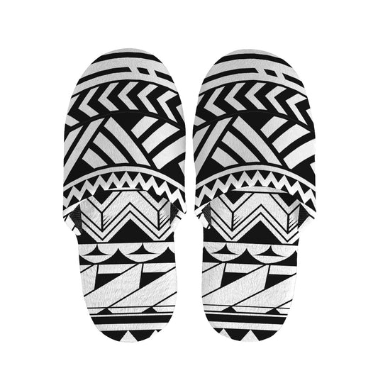 Black And White Polynesian Pattern Print Slippers