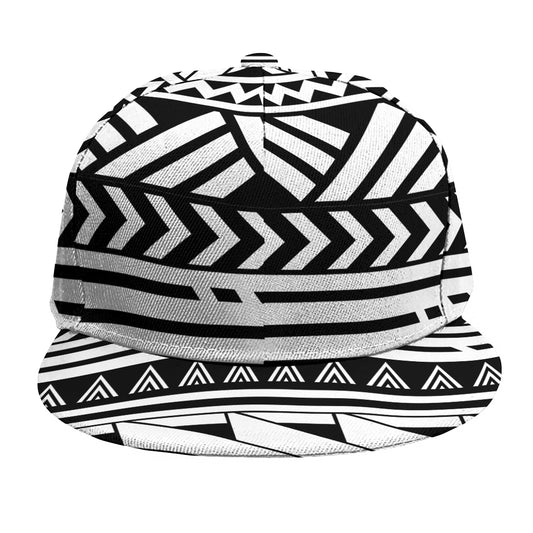 Black And White Polynesian Pattern Print Snapback Cap