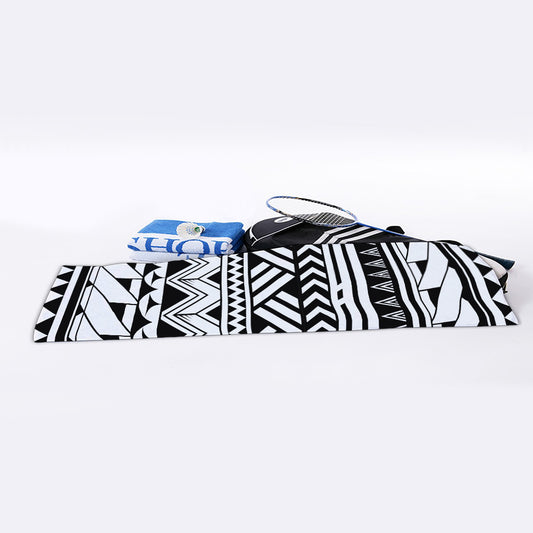 Black And White Polynesian Pattern Print Sports Towel