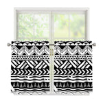 Black And White Polynesian Pattern Print Tier Curtains