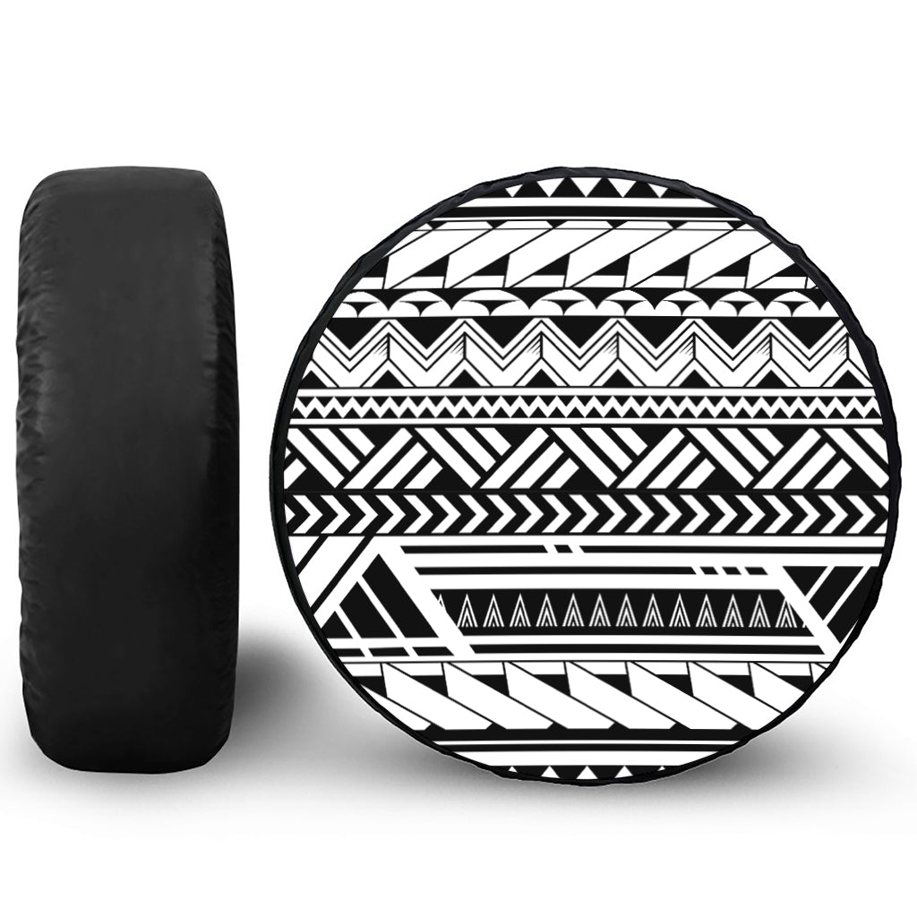 Black And White Polynesian Pattern Print Tire Cover