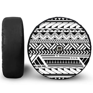 Black And White Polynesian Pattern Print Tire Cover With Camera Hole