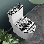 Black And White Polynesian Pattern Print Toilet Lid And Tank Cover Set