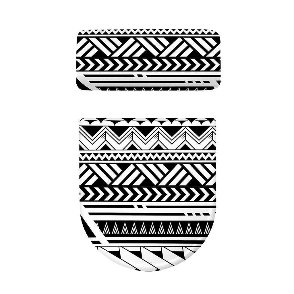Black And White Polynesian Pattern Print Toilet Lid And Tank Cover Set