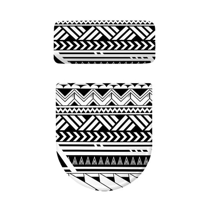 Black And White Polynesian Pattern Print Toilet Lid And Tank Cover Set