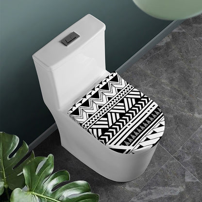 Black And White Polynesian Pattern Print Toilet Lid Cover