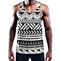 Black And White Polynesian Pattern Print Men's Workout Tank Top